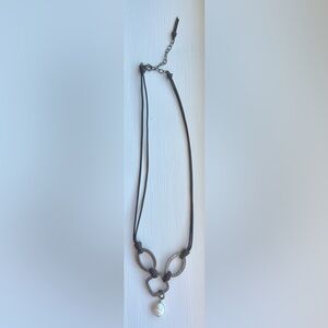 Vintage Silpada Hammered Sterling Silver and Coin Pearl Leather Cord Necklace